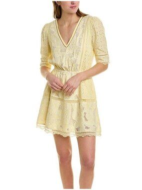 LoveShackFancy Jobelle Mini Dress In Yellow, Eyelet Embroidery, Size M, NWT